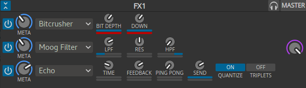 An effect unit with parameters showing