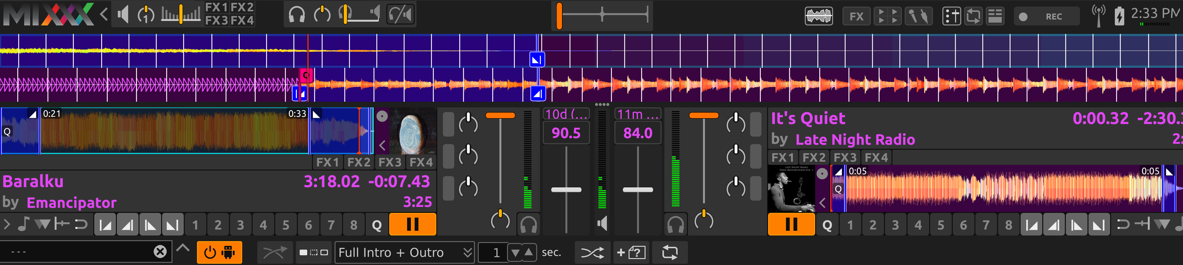 Intro and outro end cues aligned by Auto DJ