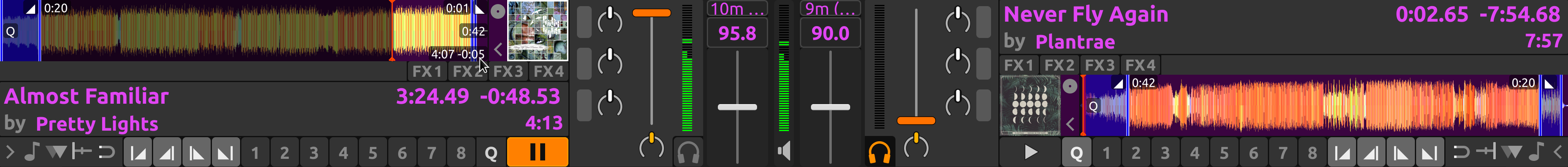 Two tracks with the ends of the outro and intro aligned